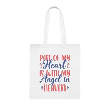 Imagem de Sacola Part Of My Heart Is With My Angel In Heaven, presente divertido, bolsa de ombro, bolsas reutilizáveis, ideia de presente de cesta de Natal de aniversário, Branco