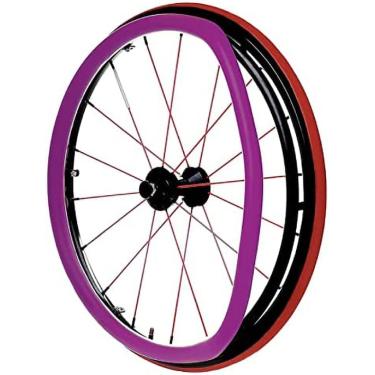 Imagem de KRASS Capas de aro para cadeira de rodas, capa de cadeira de rodas esportiva de roda traseira de 60 cm, capa de silicone antiderrapante resistente ao desgaste, capa protetora de anel de pressão para cadeira de rodas, roxa, Collector88