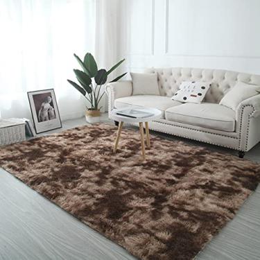 Imagem de Tapetes de área modernos decoração de casa tapetes macios e macios para sala de estar quarto quarto de crianças felpudo tapete antiderrapante macio interior (cor café) 119 cm x 160 cm