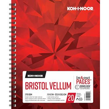 Imagem de Koh-I-Noor Bloco de papel branco brilhante Bristol Vellum com páginas para dentro e para fora, 270 g/m2, 23 x 30 cm, encadernado com fio lateral, 20 folhas por bloco (26170401013)