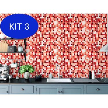 Imagem de Kit 3 Papel De Parede Pastilha Vermelha Lavavel Cozinha Pia 2M - Deliq