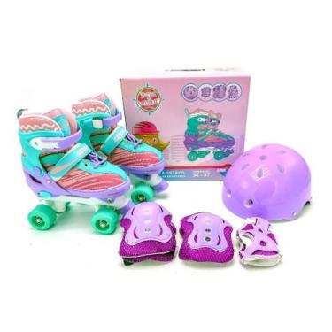 Imagem de Patins Infantil Roxo E Violeta Roller 4 Rodas Com Kit De Proteção 30-3