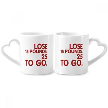 Imagem de Red English Lose Weight Quote Conjunto de canecas de porcelana para casais, coração de cerâmica