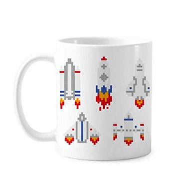 Imagem de Caneca de cerâmica com estampa de foguete espacial astronomia em pixel, cerâmica para café, porcelana