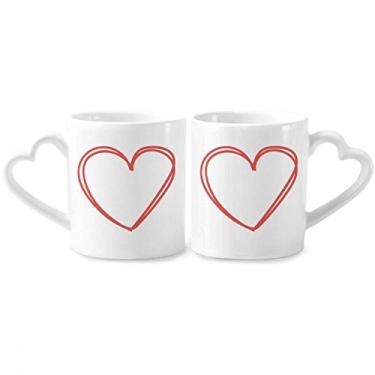 Imagem de Conjunto de canecas de porcelana para casal, coração de linhas duplas, coração do dia dos namorados, alça de coração