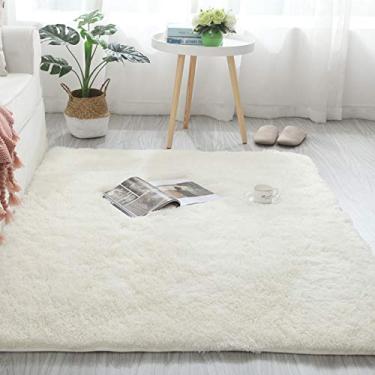 Imagem de Tapetes de área fofos, tapete felpudo cor sólida super macio antiderrapante e lavável para sala de estar quarto estudo banheiro varanda tapete de cabeceira infantil, branco, 80 * 160 cm