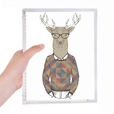 Imagem de Caderno colorido de folhas soltas com efeito artístico de animais cervos e óculos de papelaria recarregável