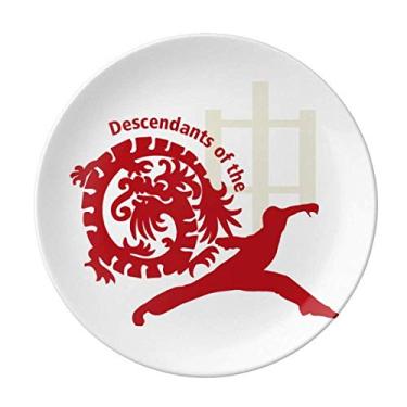 Imagem de Prato decorativo de porcelana para mesa de jantar com dragão chinês descendente Kungfu da China