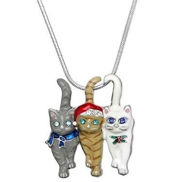 Imagem de Falari Colar com pingente de gato strass cristal r dio altamente polido, Metal Strass