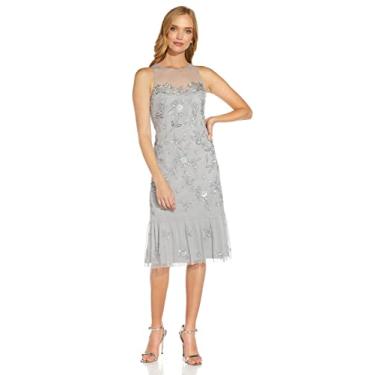 Imagem de Adrianna Papell Vestido feminino com contas na altura do chá, Silver Mist, 42