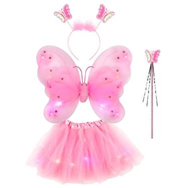 Imagem de GALPADA Girls Fairy Tutu Dress LED Light Up Skirt Dress up Costume with Butterfly Fairy Wing Wand Headband for Child Birthday Halloween Carnival Fancy Party
