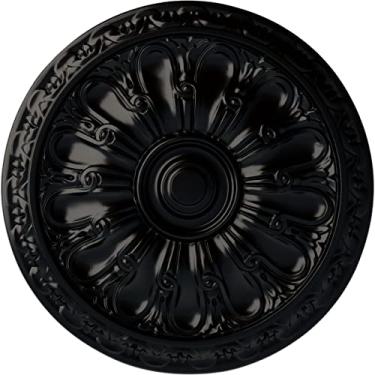 Imagem de Ekena Millwork CM16KIBLF Medalhão de teto Kirke, 40 cm de diâmetro x 1,5 cm de profundidade (serve para toldos de até 9,5 cm), pintado à mão, preto