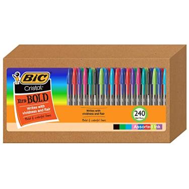 Imagem de BIC Canetas esferográficas Crystal Xtra Bold Fashion, pacote com 240, novas cores sortidas, ponta média 1,6 mm ótimas canetas coloridas para anotações, material escolar para adultos e crianças.