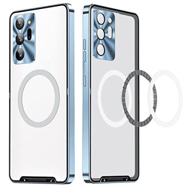 Imagem de Para estojo magnético para Samsung Galaxy S22 Ultra S21 Plus Moldura em liga de alumínio translúcido Frosted Magnet Core Back Cover, Blue, para Note 20 Ultra 5G