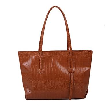 Imagem de ANNI RIEL Bolsa feminina de couro grande, estampa de crocodilo, bolsas e bolsas de mão, bolsa de ombro moderna, bolsa grande feminina, Marrom