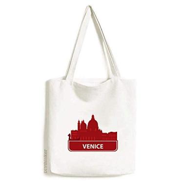 Imagem de Bolsa de lona com estampa de marco vermelho Venice Italy bolsa de compras casual