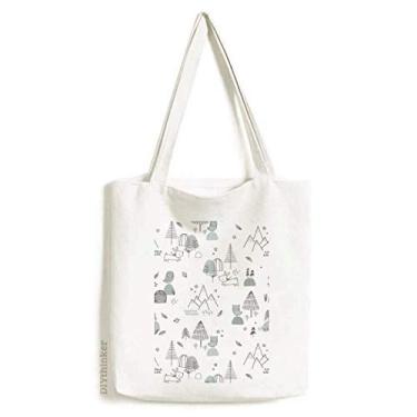 Imagem de Bolsa de lona com desenho animado pássaro montanha estrela grama árvore sacola de compras casual bolsa de compras