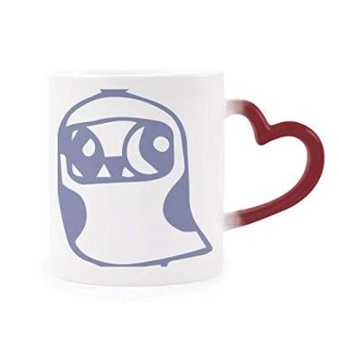 Imagem de Caneca fofa em forma de coração com estampa de pássaro para animais de estimação sensível ao calor Caneca vermelha que muda de cor