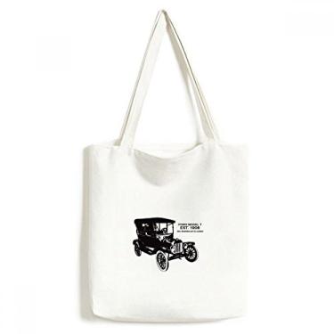 Imagem de Bolsa de compras casual preta com estampa mecânica de carros
