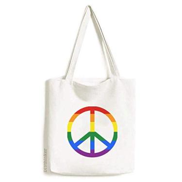 Imagem de Bolsa de lona LGBT arco-íris gay lésbica anti-guerra bolsa de compras casual bolsa de mão