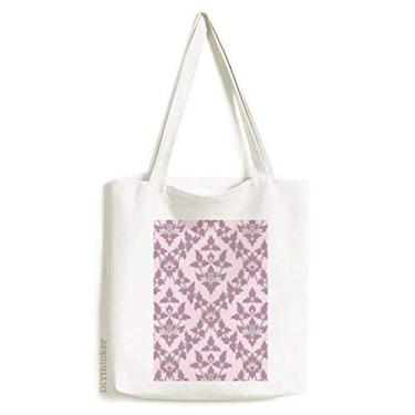 Imagem de Bolsa de lona decorativa com flores clássicas lilás, bolsa de compras casual
