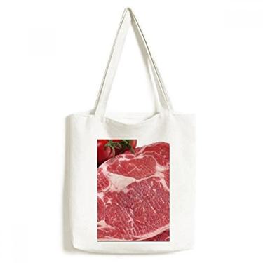 Imagem de Red Steak Bolsa de lona com textura de carne crua e bolsa de compras casual