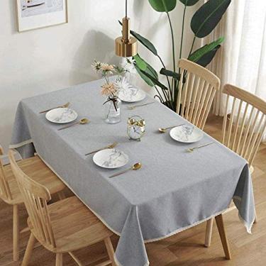 Imagem de JWCN Toalha de mesa Nordic cor lisa impermeável com renda de algodão e linho grosso retangular toalha de mesa de jantar de casamento - 140220 cm Atualização