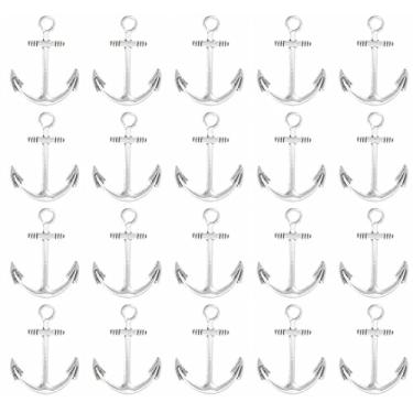 Imagem de Pingentes West Coast Paracord Anchor and Fish Hook para fabricação de contas e joias – Disponível em prata, ouro e acabamento de bronze, Silver Anchor, 20 Pack, 1