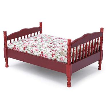 Imagem de Cama para casa de bonecas, acabamento requintado 1:12 mini móveis de madeira modernos, delicado para quarto sala de estar (marrom)