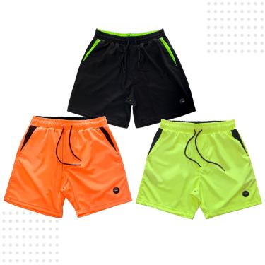 Imagem de Bermuda Shorts Masculino Treino Praia Verão Academia Kit c3 1 preto 1 amarelo 1 laranja