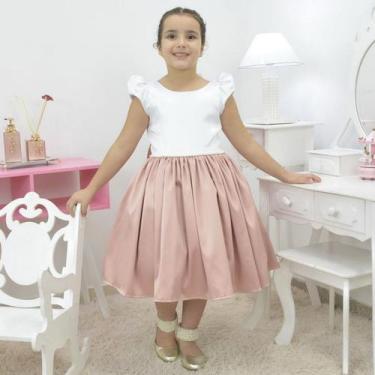Imagem de Vestido Infantil Branco Com Rosa Seco - Bordado Na Cintura - Moderna M
