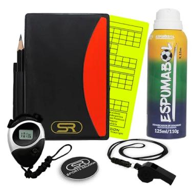 Imagem de Kit Árbitro Futebol C/Cartão + Apito + Moeda + Cronometro + Espuma Demarcatoria Faltas