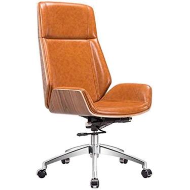 Imagem de Cadeira giratória executiva de escritório Cadeira chefe Cadeira de couro Art Computer Cadeira de estudo nórdica Cadeira de estudo com encosto alto Cadeira giratória de escritório (cor: laranja)