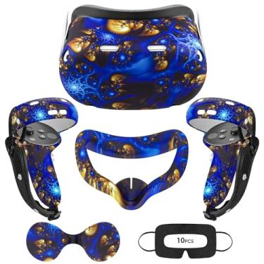 Imagem de Conjunto de acessórios para Meta Quest 2, inclui capa facial de silicone, capa de controle, capa VR, capa de lente e 10 peças de capa descartável para olhos (fogo azul)