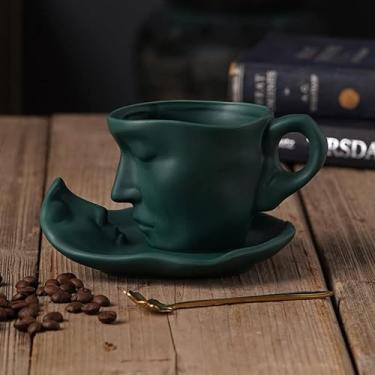 Imagem de Xícaras de chá e pires, conjunto de xícaras de café, conjuntos de chá para mulheres com colher, copos de café expresso para amantes do dia dos namorados, festa de casamento, casa, tarde de chá verde (255 g)