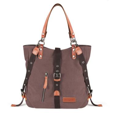 Imagem de SHANGRI-LA Bolsa de ombro de lona casual, mochila, bolsa de mão, mochila feminina, Café