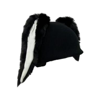 Imagem de Vaveren Capa de capacete de esqui gorro para mulheres homens esportes de inverno estiramento dos desenhos animados capa protetora chapéu de malha chapéu de, Coelhinho Preto