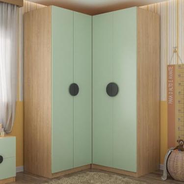 Imagem de Conjunto Modulado Infantil 2 Peças com 4 Portas 2 Gavetas com Nichos e Sapateira Joy Kids Cabecasa M Verde/avena