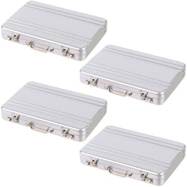 Imagem de OBANGONG 4 peças, mini pasta fofa com senha, porta-cartões de visita, mala de alumínio, porta-cartões de visita de metal, cartões de crédito, documentos de identificação, pasta, presente para homens e