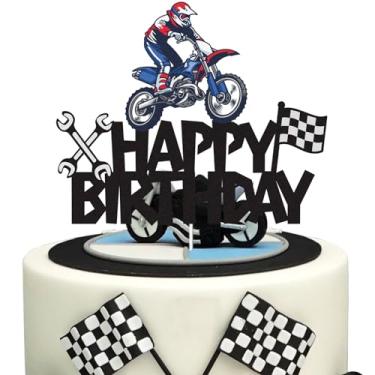 Imagem de Motorcycle Happy Birthday Cake Topper - Dirt Bike Birthday Party Decor - Motorcycle Rider Racing Extreme Sports Theme Decor Supplies Boy Man Birthday Party Decorations Supplies