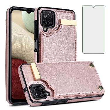 Imagem de Asuwish Capa carteira para Samsung Galaxy A12/M12 com protetor de tela de vidro temperado e bolsa de couro com compartimento para cartão de crédito A 12 5G A-12 S12 12A 4G feminino masculino ouro rosa
