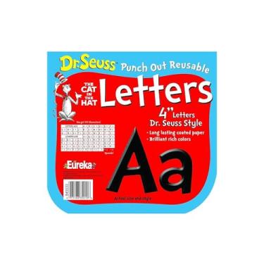 Imagem de Eureka Back to School Dr. Seuss The Cat in the Hat Black Punch Out Deco Letters Decorações de sala de aula, 217 peças, 10 cm A