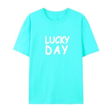 Imagem de BAFlo Camisetas Lucky Day com manga curta para homens e mulheres, Azul brilhante, 4G