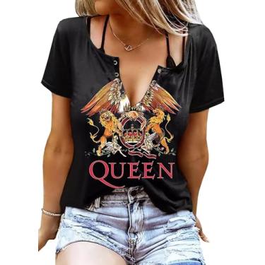 Imagem de jusgai Camiseta feminina de música rock Bleached Guns N' Roses, camiseta gráfica de banda de rock, estampa de letras, concerto, manga curta, Preto, C, GG