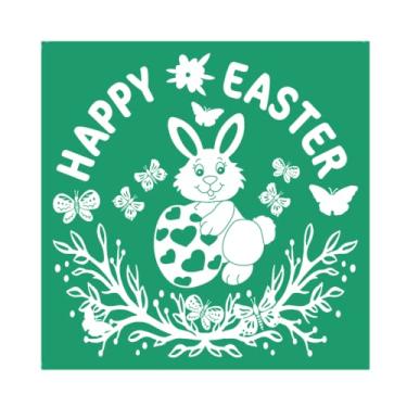 Imagem de JAJADO Estêncil de tela de seda Happy Easter reutilizável, estêncil, transferências de tela de seda, estêncil de pasta de giz, estêncil para impressão em camiseta/madeira/porta, faça você mesmo,