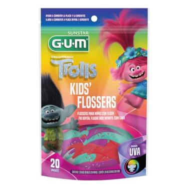 Imagem de Flosser GUM Trolls, Fio Dental com haste, Sabor Uva, 20 unid., Gum, Sortidas, Pequeno