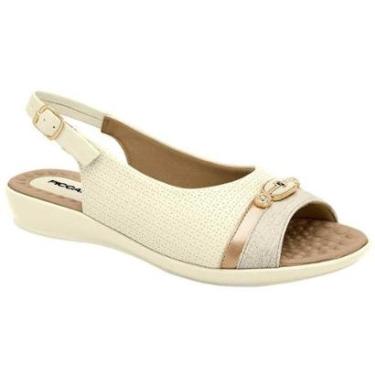 Imagem de Sandália Feminina Slingback Rasteira Off White Gold Natural Piccadilly 500332-3-Feminino