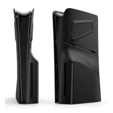 Imagem de Adequado para case de versão de disco PS5 Slim, painel com aberturas de resfriamento, capa protetora anti-riscos e à prova de poeira, painéis laterais de reposição ABS. (ABS-preto)