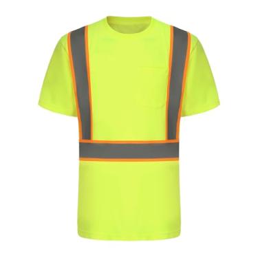 Imagem de wefeyuv Camiseta Hi Vis com faixa refletiva de alta visibilidade para camiseta curta, Amarelo, G