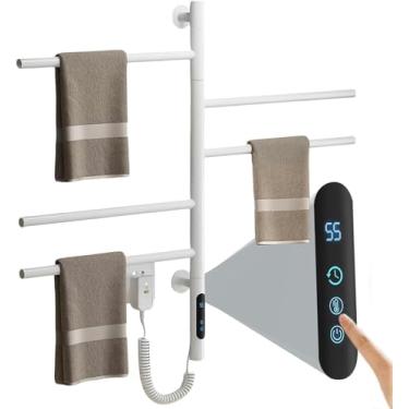 Imagem de Rack Aquecedor Toalhas Giratório 180 Graus - Toalheiro Elétrico Aquecido Com Temporizador, Display Led, Controle Temperatura Constante - Secador Toalhas Montado Na Parede, Para Secar Toalhas